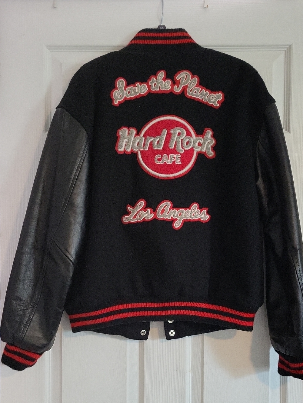Vintage Hard Rock Cafe Black and Red Varsity Bomber Jacket